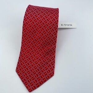 Eton Tie Mens One Size Red Patterned Classic Fit Luxury Necktie England Made NWT